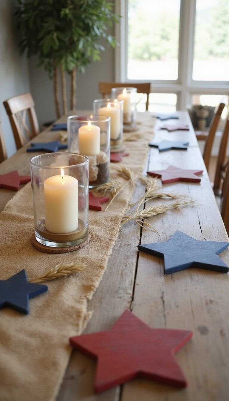 Rustic Burlap Runner With Candles And Stars