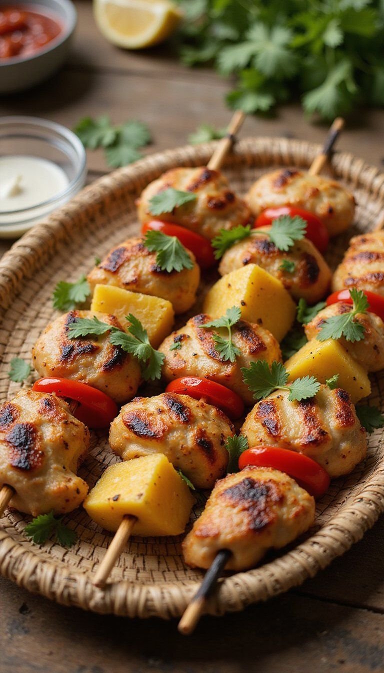 Sweet BBQ Chicken Skewers With Pineapple Chunks