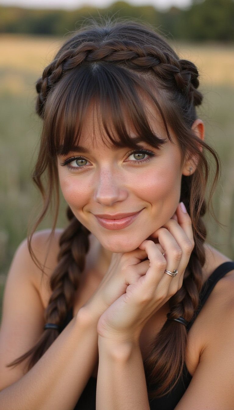 Braided Crown With Wispy Piecey Bangs