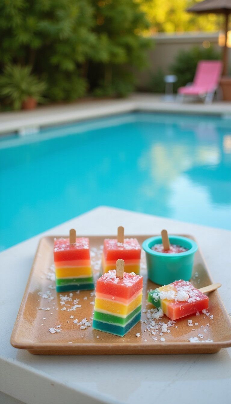 Colorful Layered Jello Squares On Sticks
