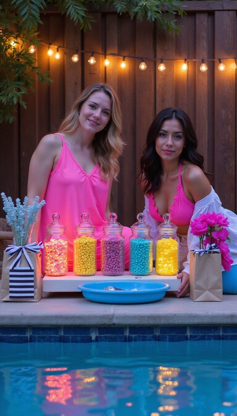 Neon Poolside Candy Bar With Glow Accents