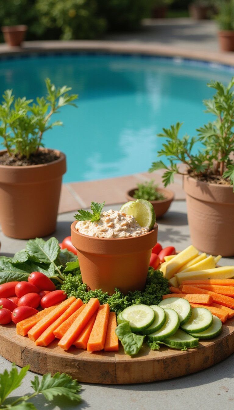 Veggie Garden Platter With Flower Dip Center