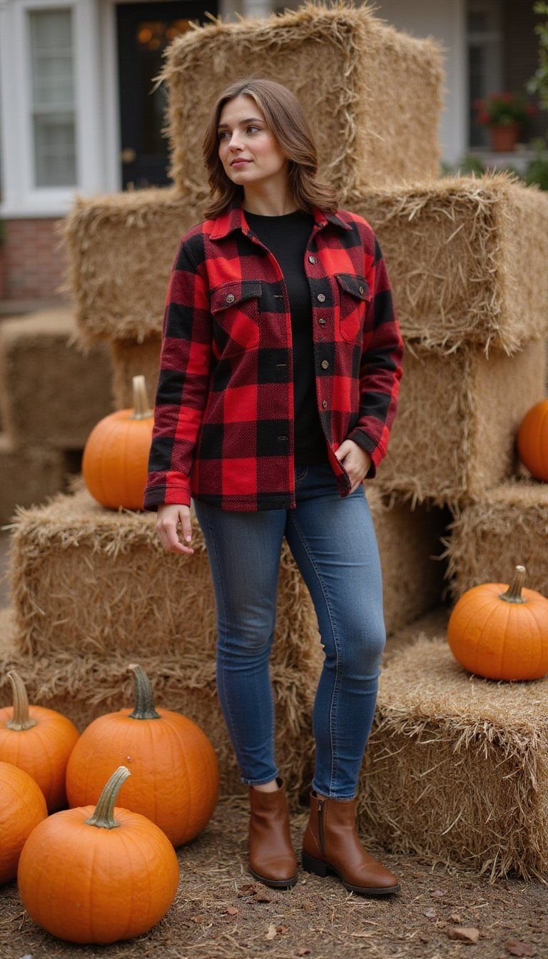 Buffalo Check Shacket With Leather Ankle Boots