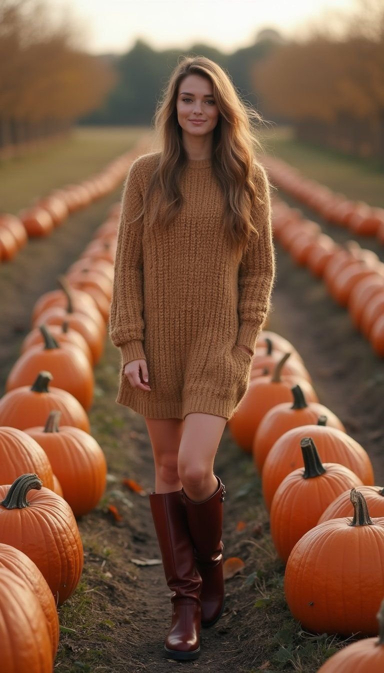 Cozy Knit Dress With Tall Leather Boots