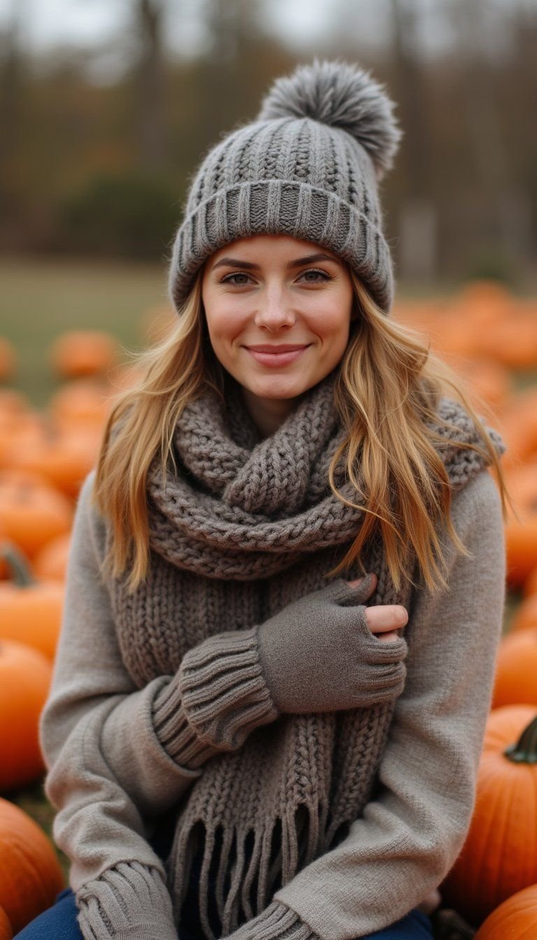 Knit Beanie Blanket Scarf And Fingerless Gloves