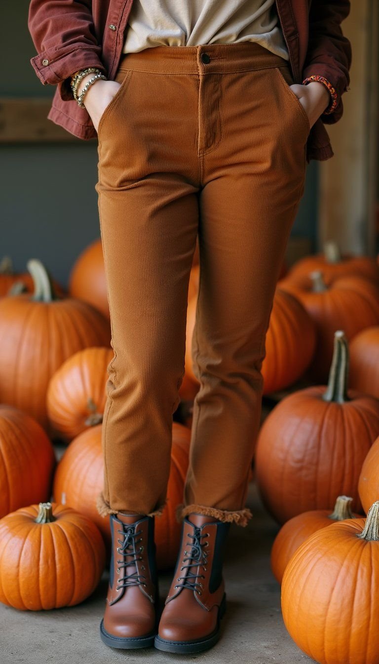 Lace Up Chelsea Boots With Corduroy Pants And Tee