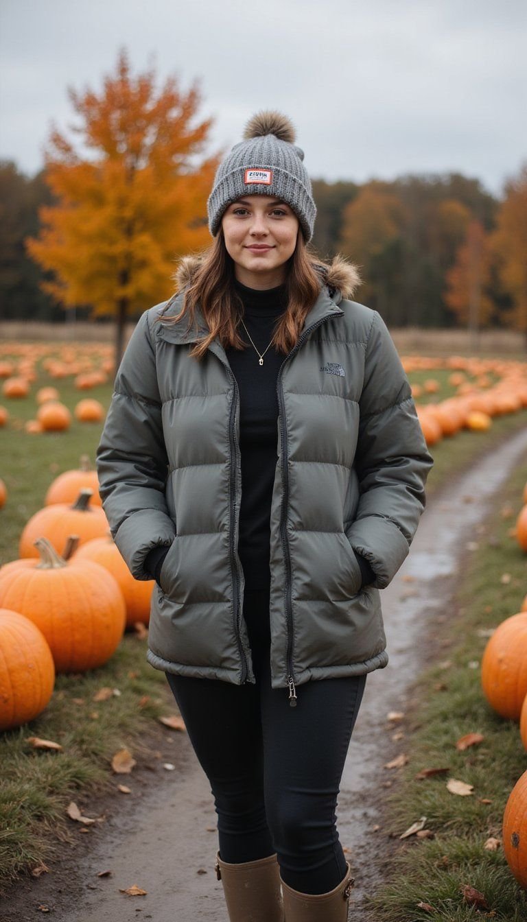 Puffer Jacket Beanie And Waterproof Rainboots