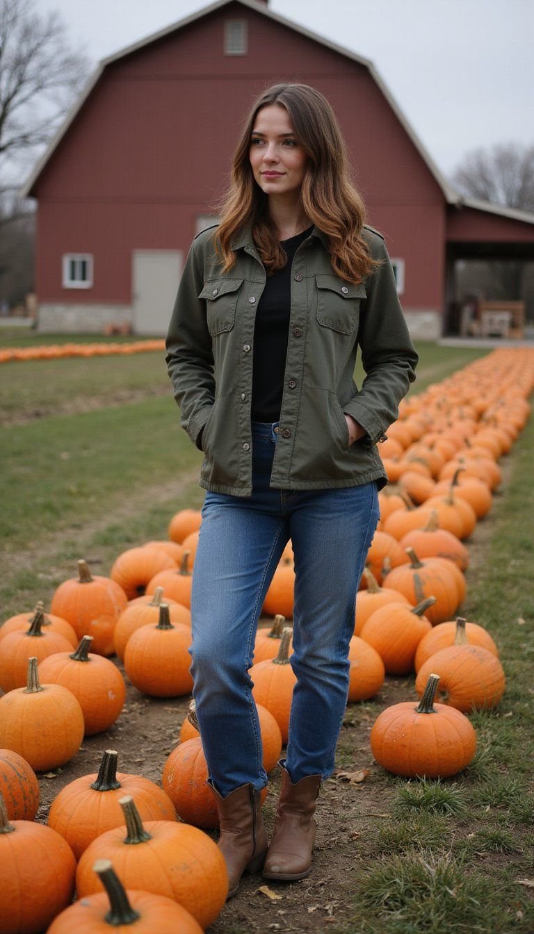 Rugged Workwear With Barn Boots And Denim Jacket