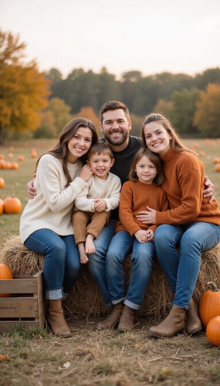 Classic Family Hug On A Hay Bale