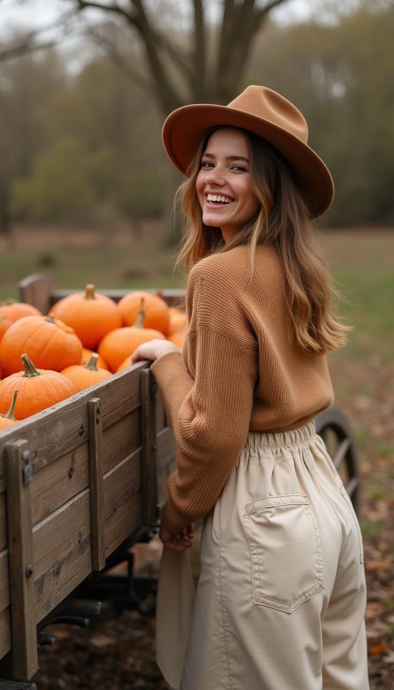 Over‑The‑Shoulder Laugh Near A Wagon