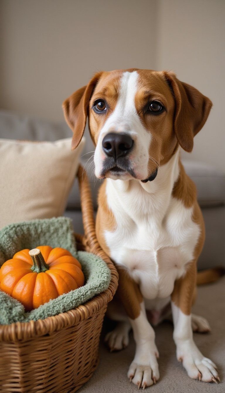 Pet With Pumpkin Basket For Adorable Portrait