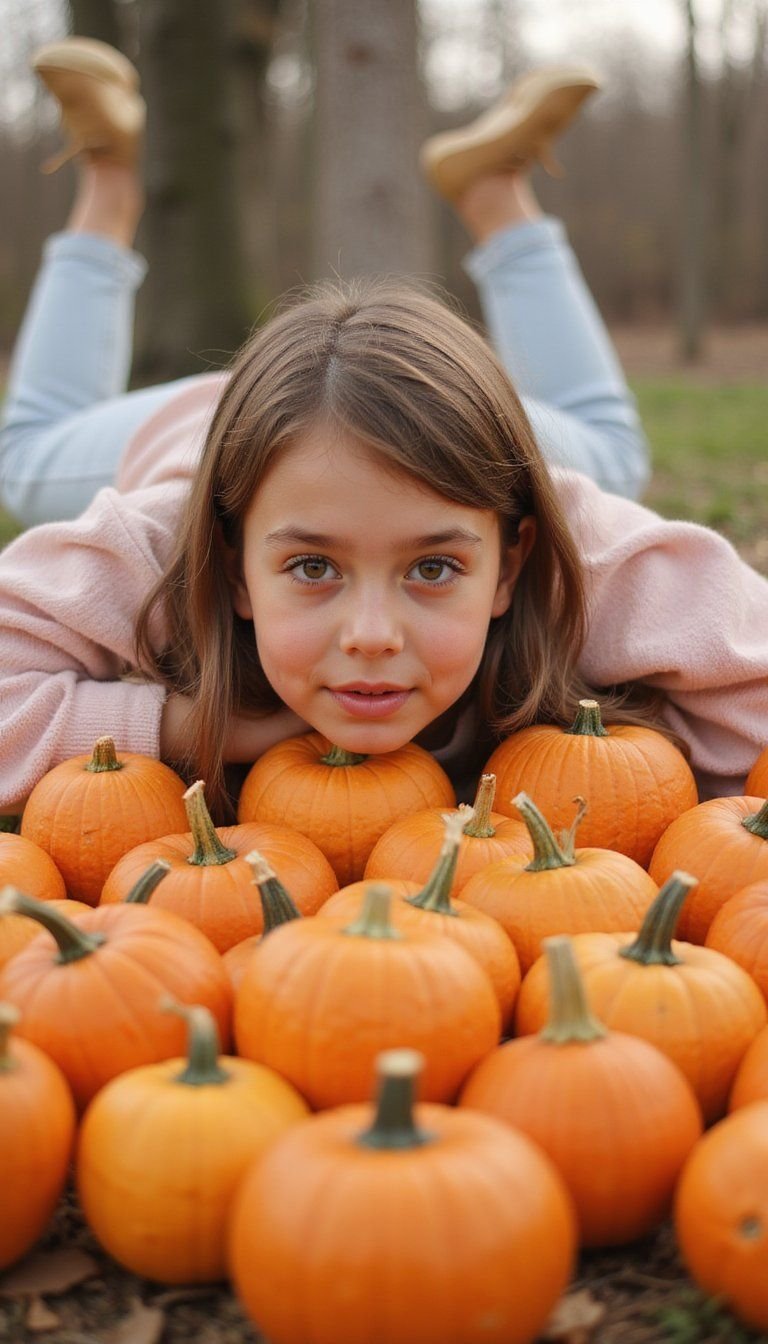 Playful Peek Over A Row Of Tiny Pumpkins