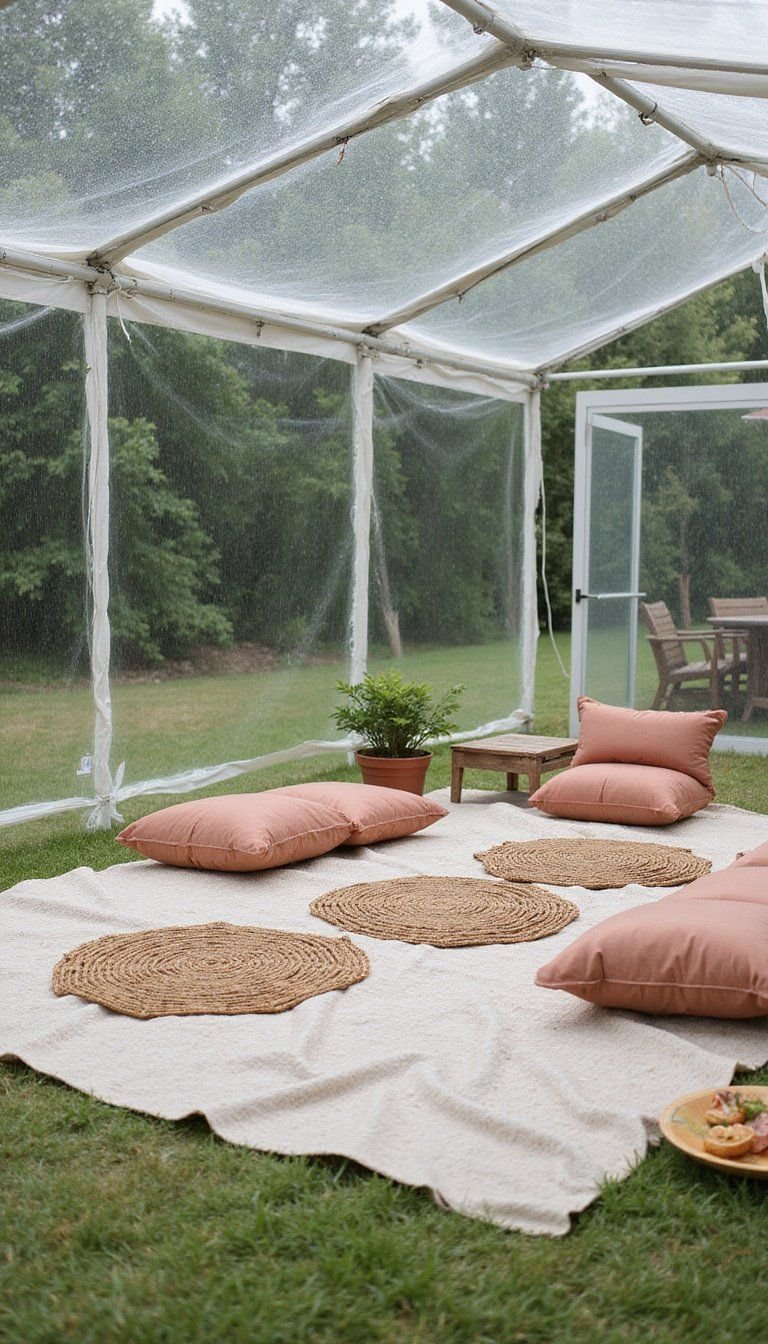 Backyard Undercover Picnic With Clear Weatherproof Canopy