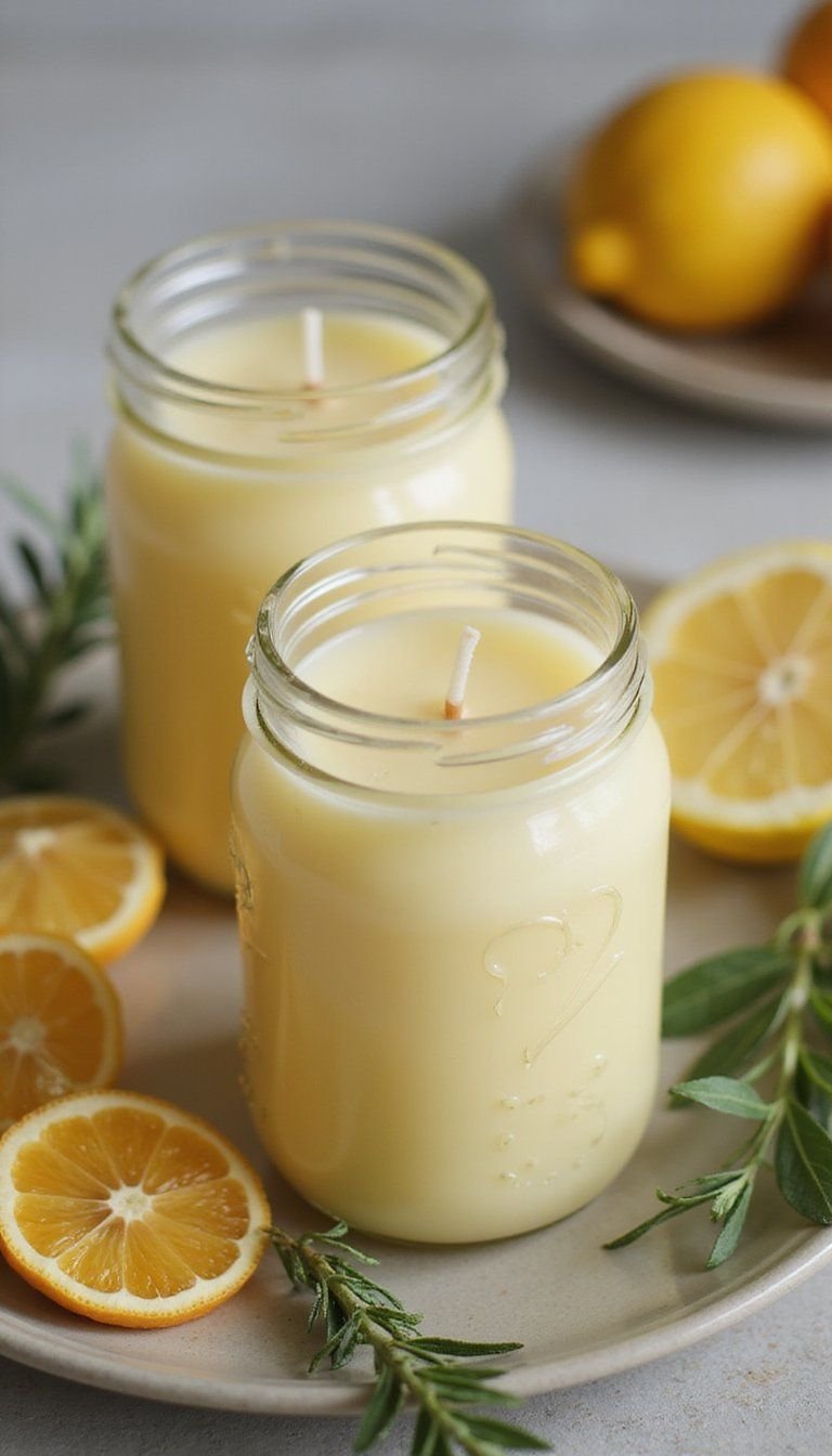 Homemade Scented Candles With Citrus And Herb Notes
