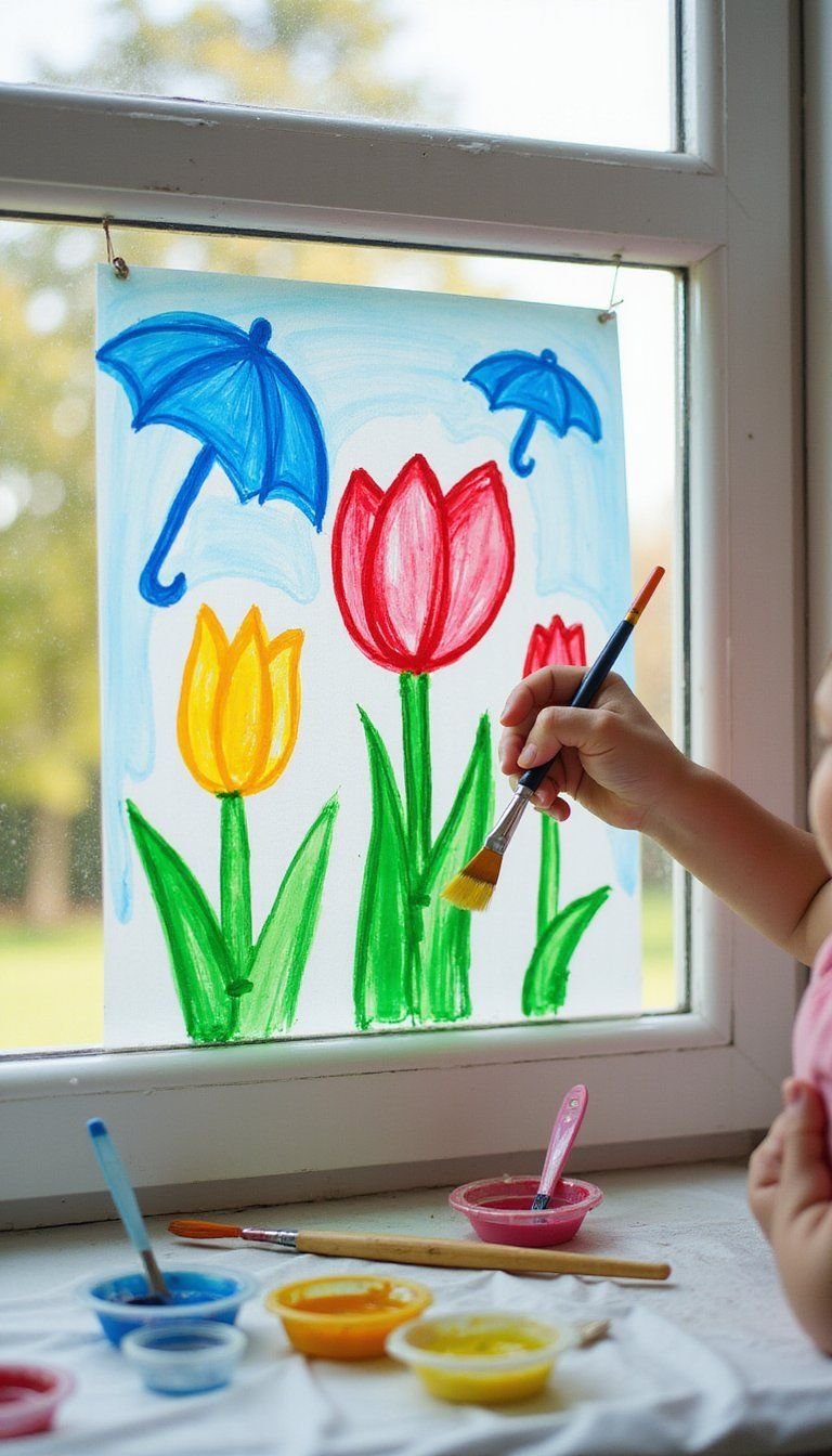 Window Painting With Washable Spring Motifs For Kids