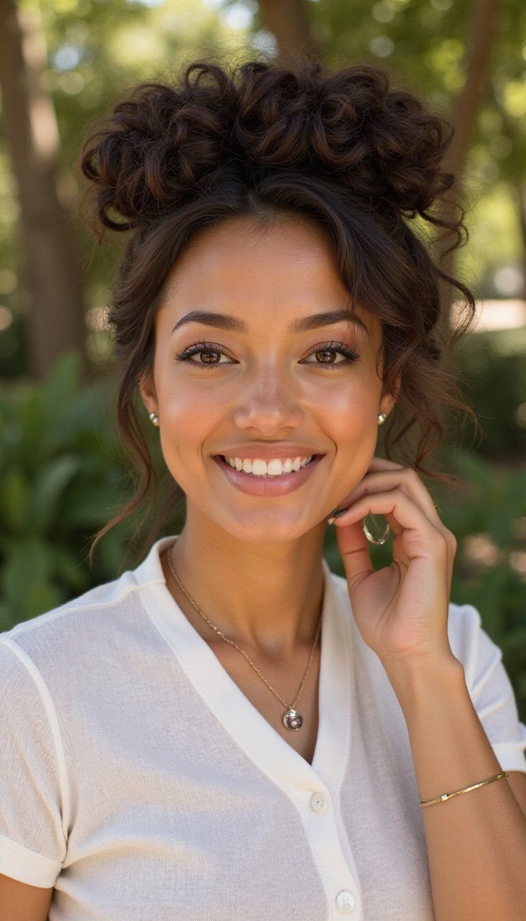 Curly Roll And Tuck Updo With Bouncy Texture