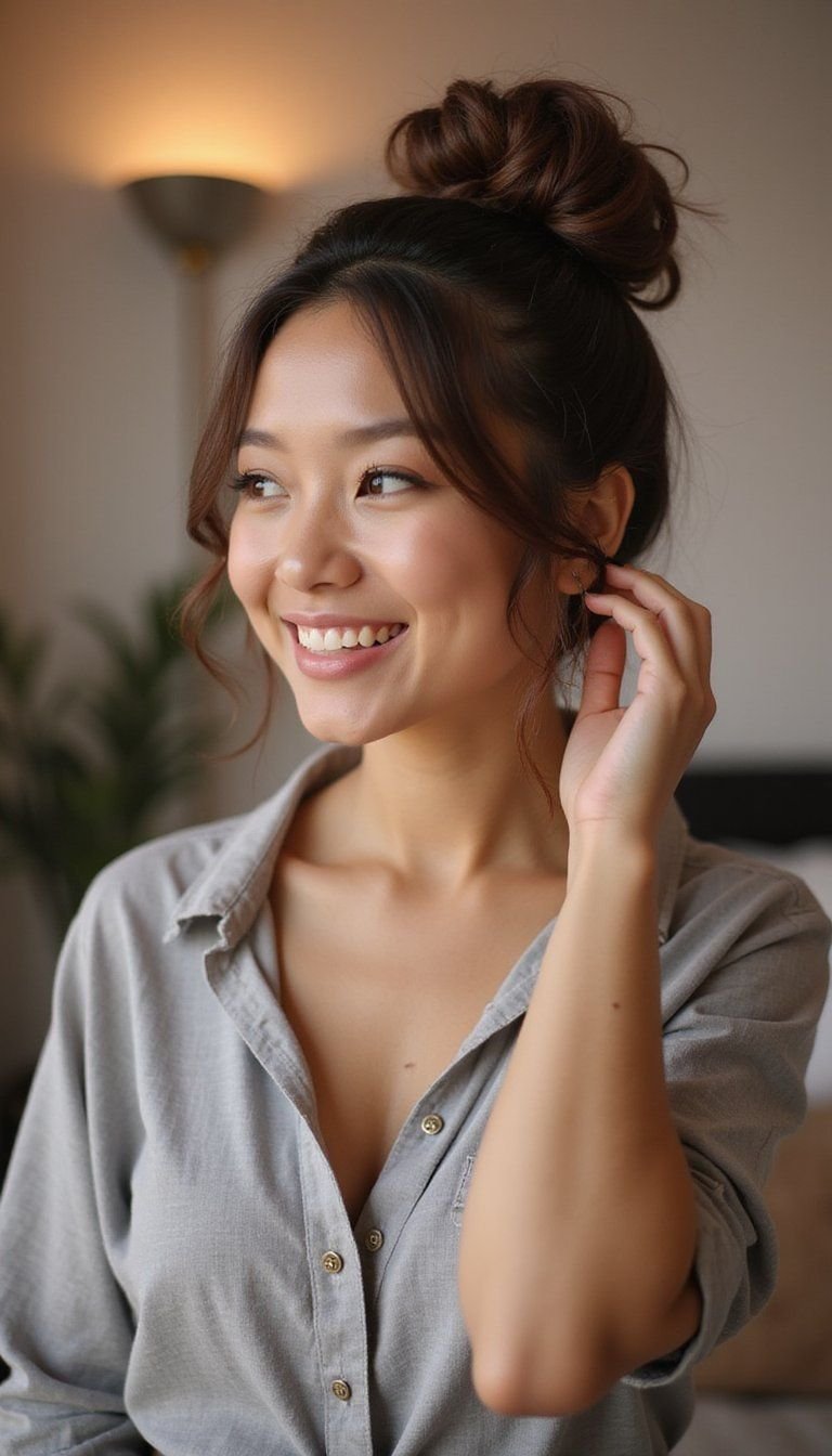 Textured Roll And Tuck Updo For Shorter Lengths