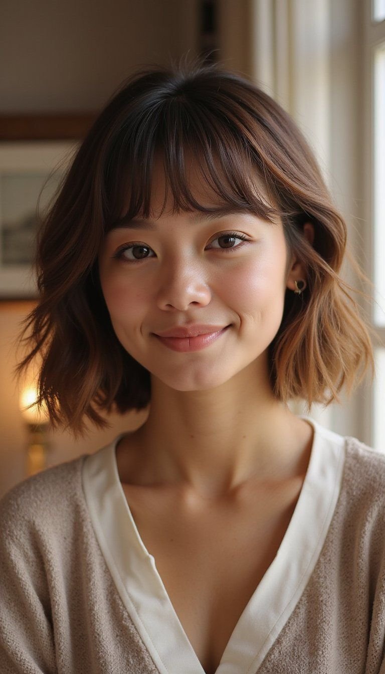 Sachel With Curtain Bangs For Instant Soft Framing