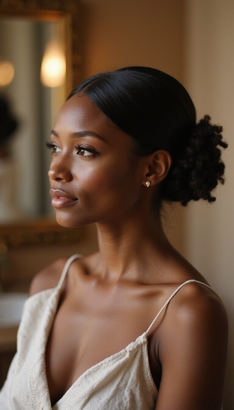 Low Sleek Bun With Twisted Ends Finish