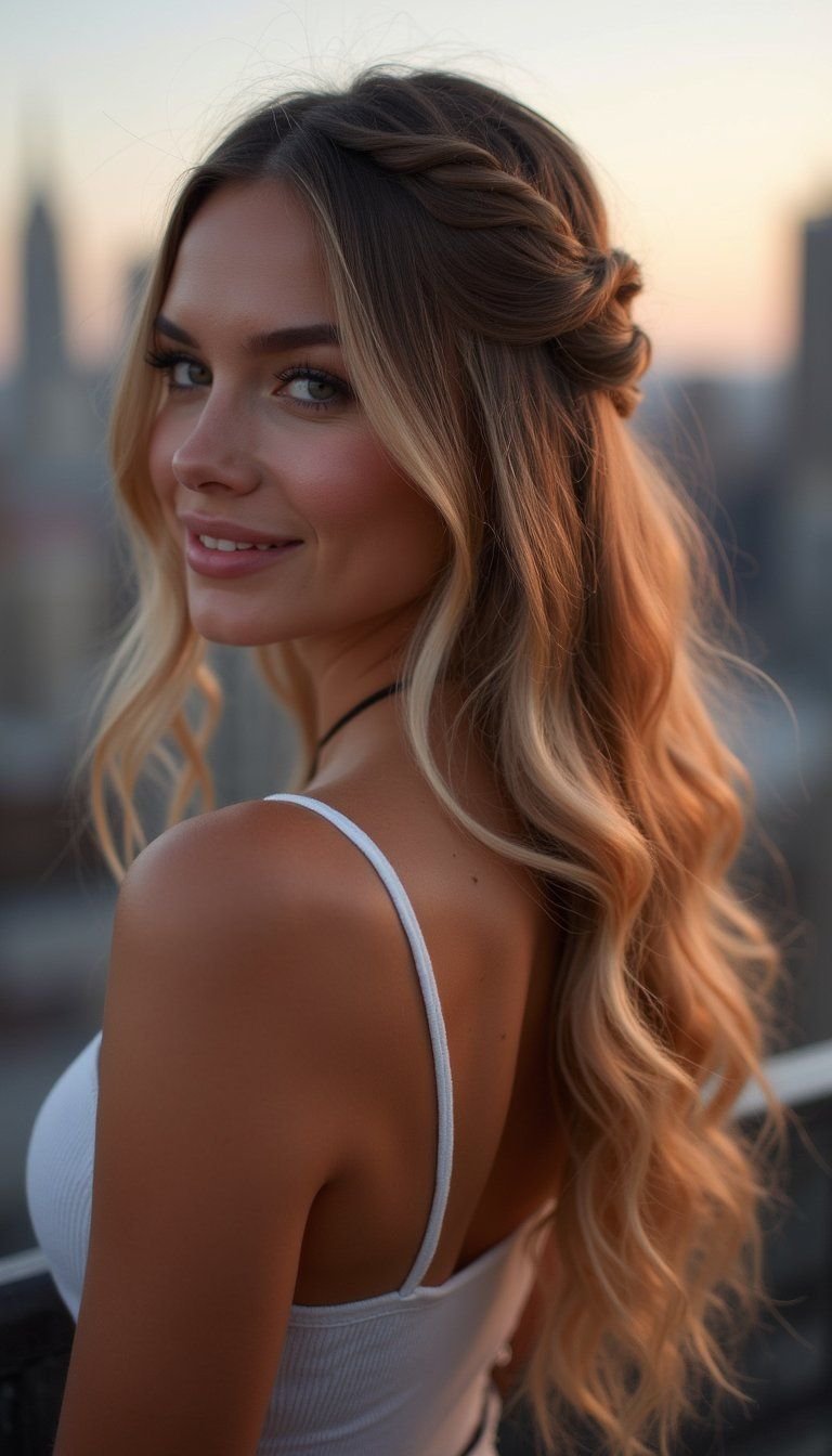 Half Up Side Braid With Soft Curls