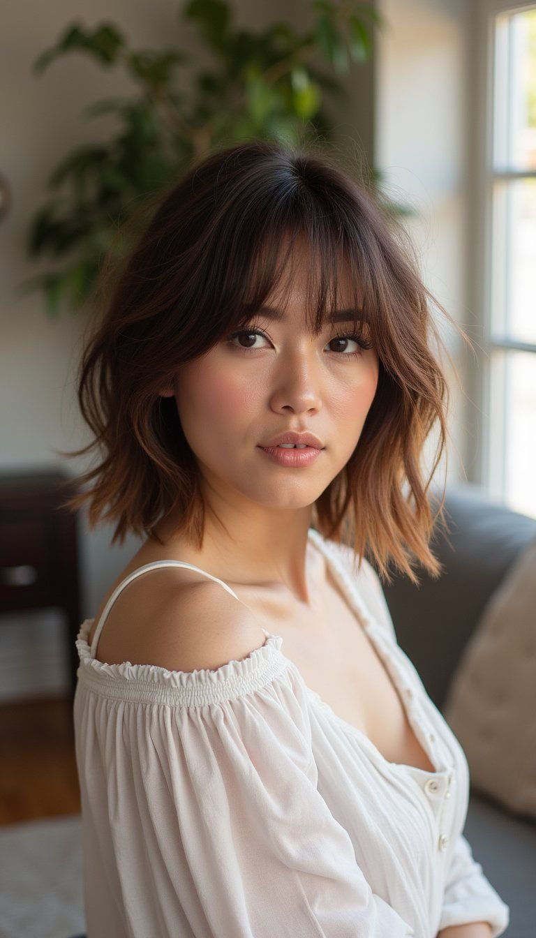 Layered Lob Paired With Side-Swept Bangs