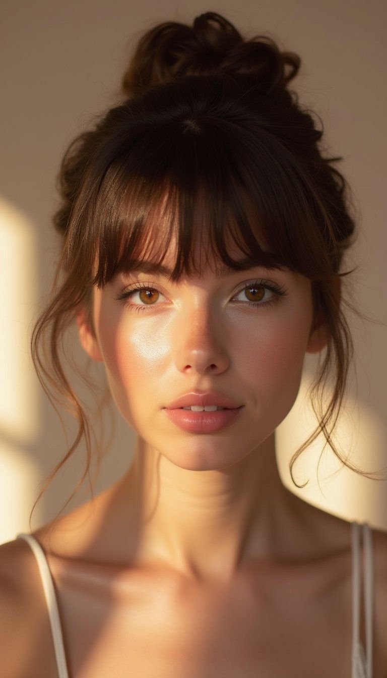 Romantic Updo With Soft Side-Swept Fringe