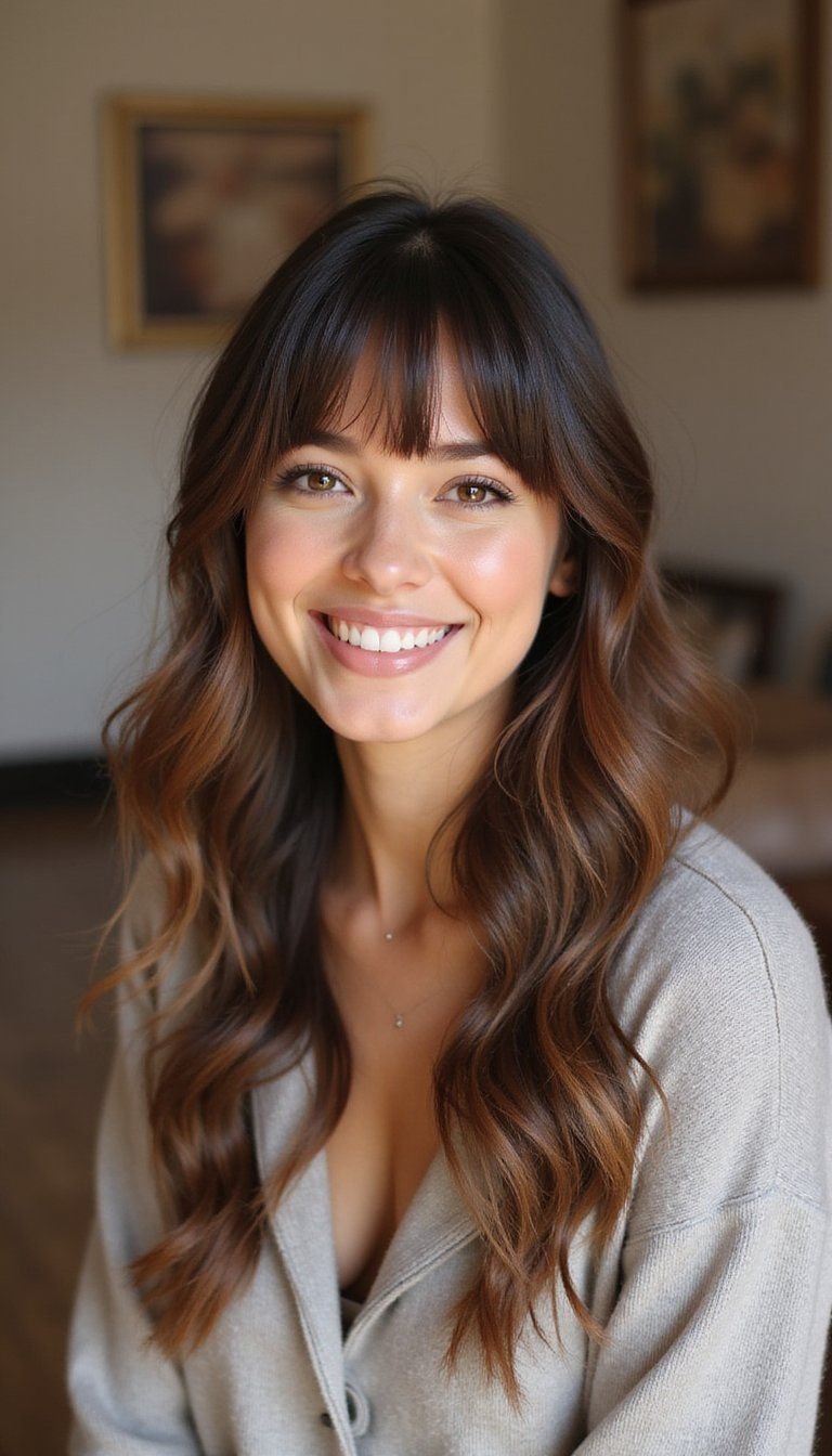 Soft Side-Swept Bangs With Loose Waves
