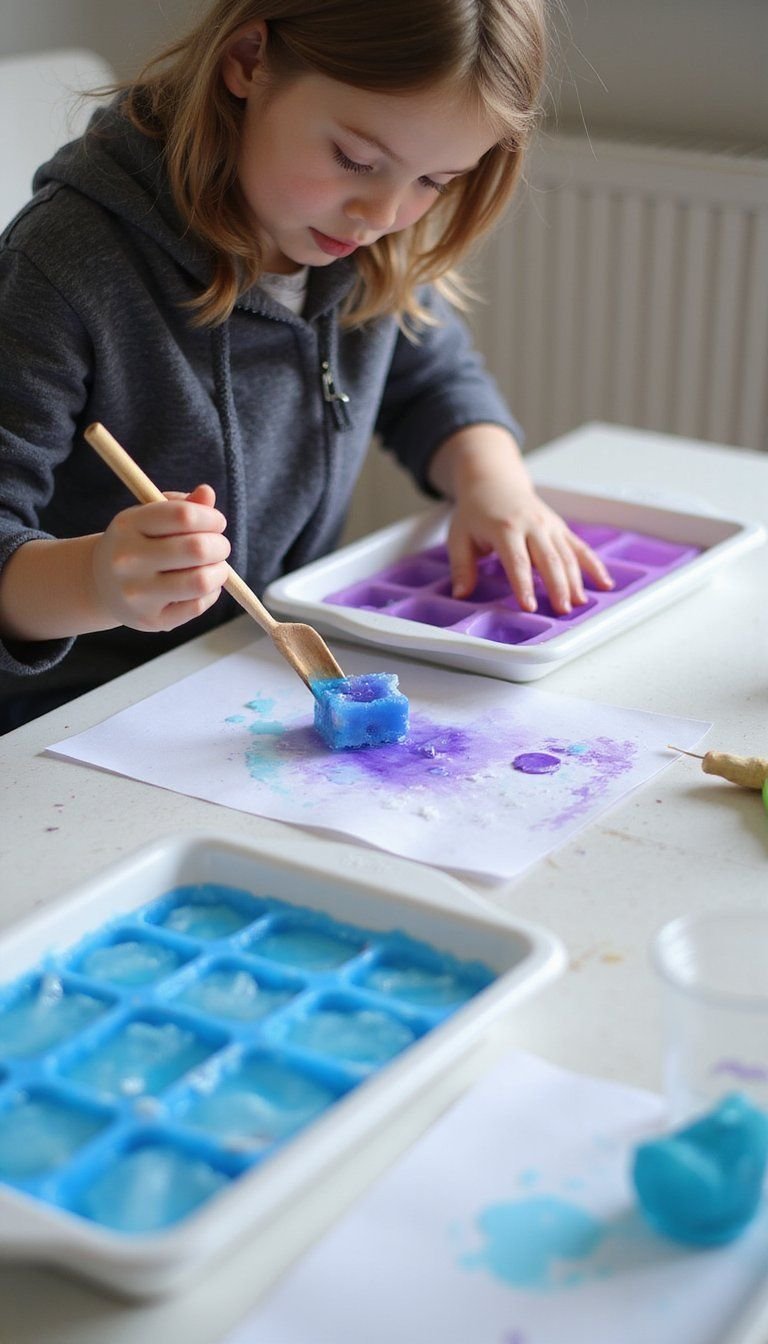 Frozen Paintings Using Colored Ice Cubes