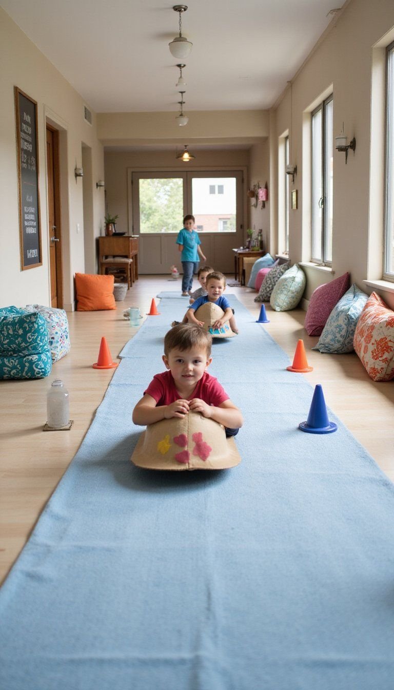 Hallway Towel Sled Races For Indoor Racing Fun