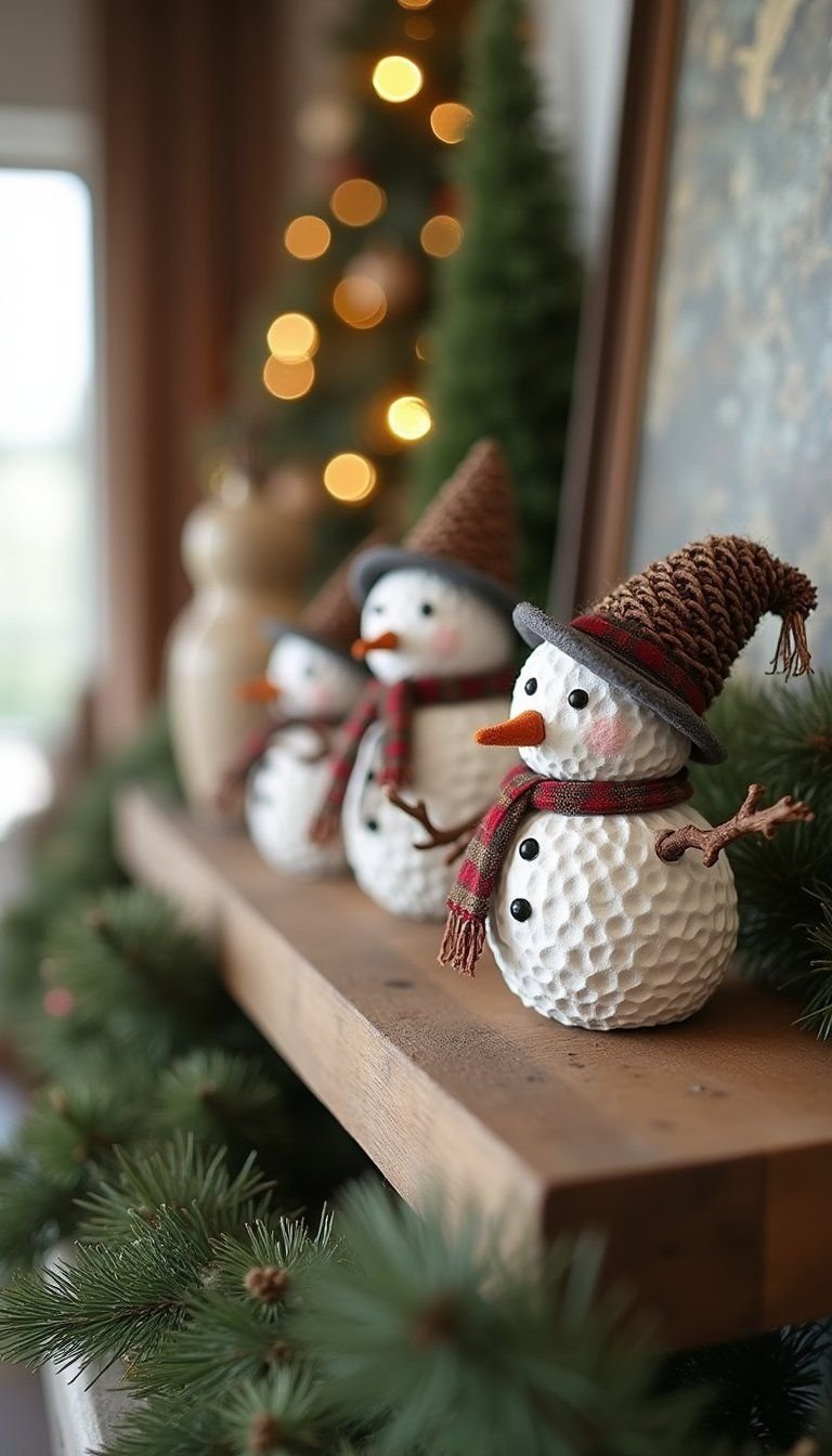 Pinecone Snowman Decorations For Rustic Mantels
