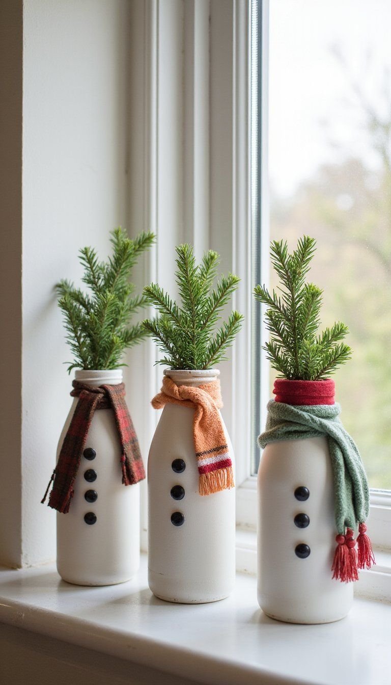 Recycled Bottle Snowman Planter For Greenery