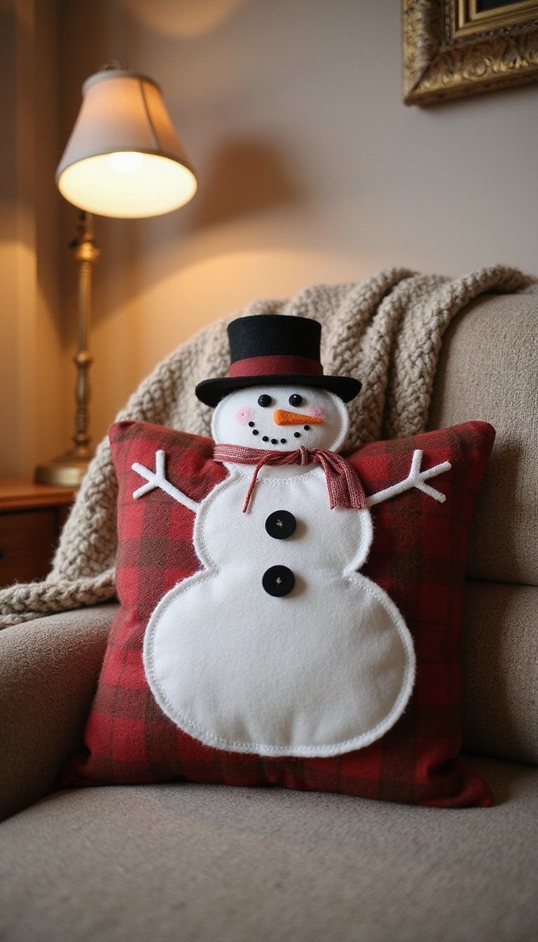 Stitched Felt Snowman Pillow For Sofa