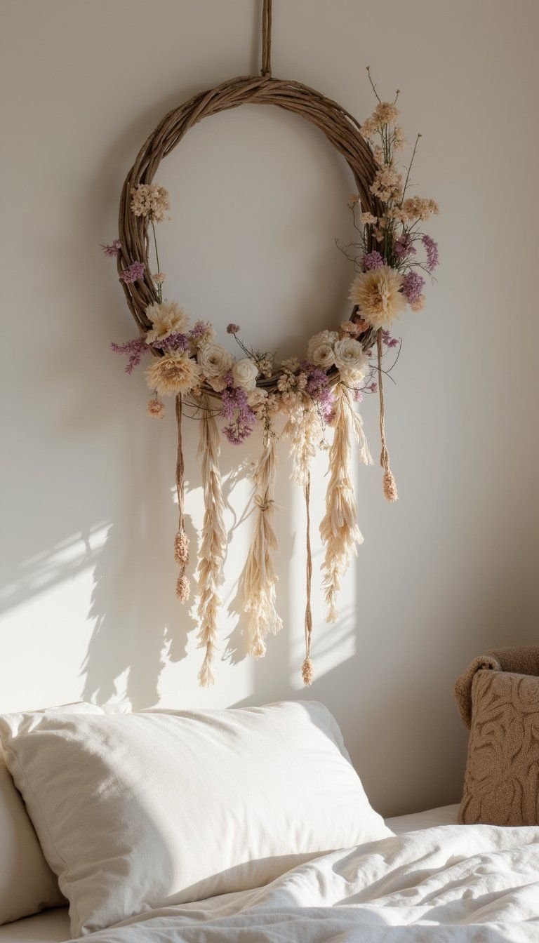 DIY Dried Flower Mobile Over Bed