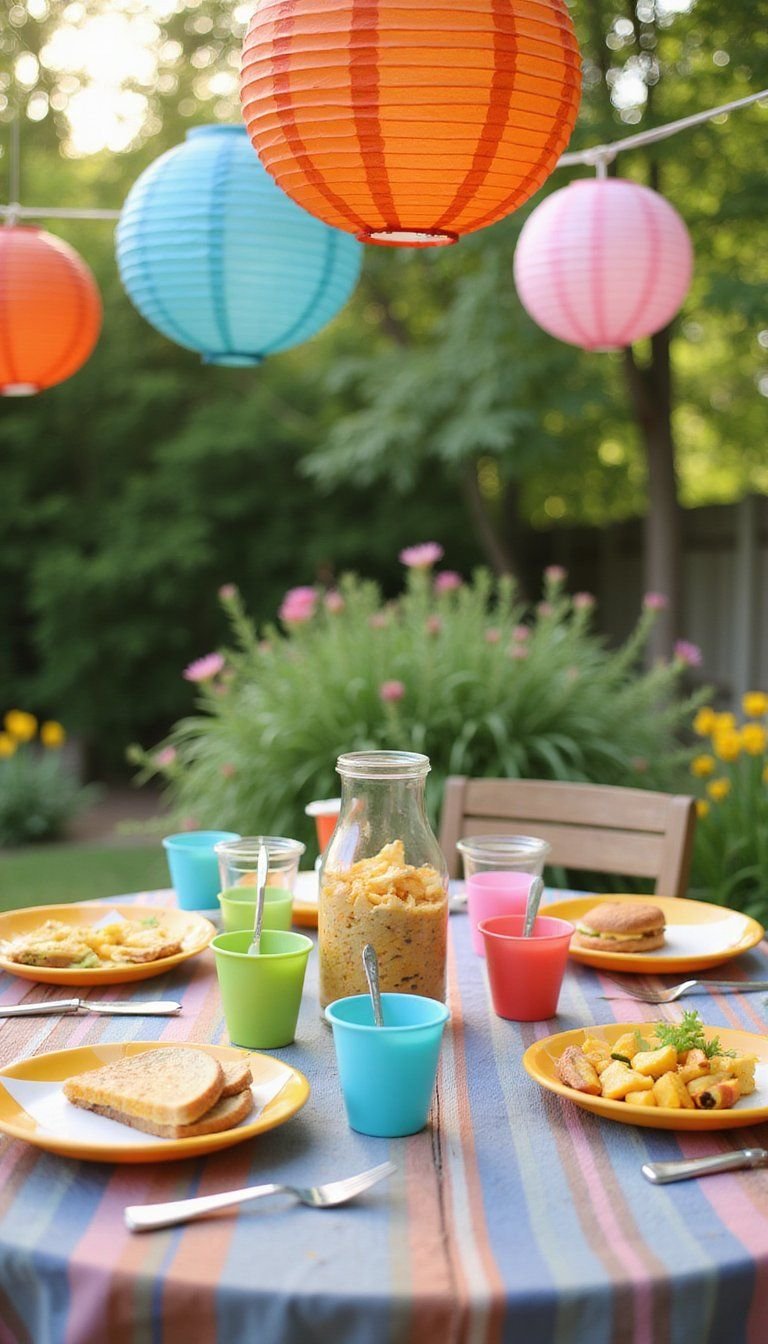 Kids-Friendly Colorful Table With Paper Lanterns