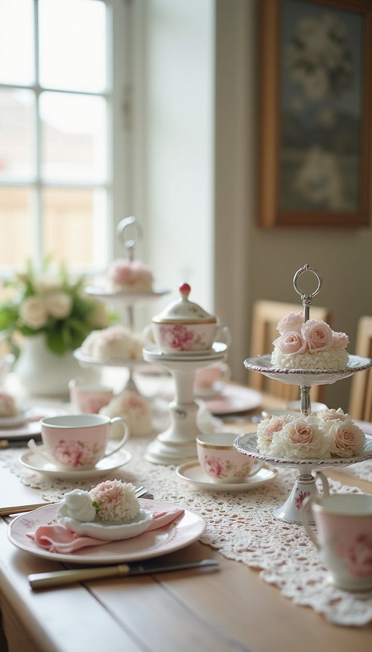 Vintage China Tea Party With Lace Accents