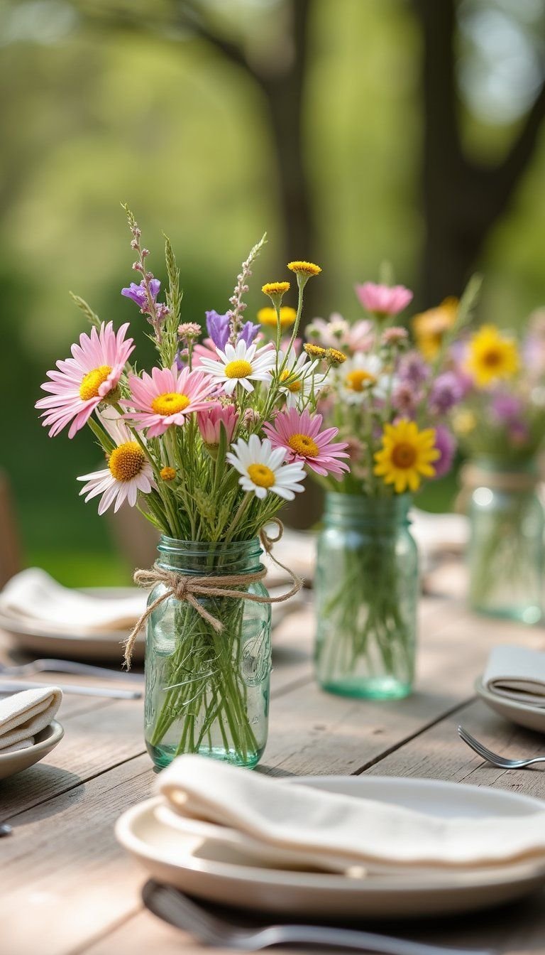 Wildflower Mason Jar Arrangement With Twine