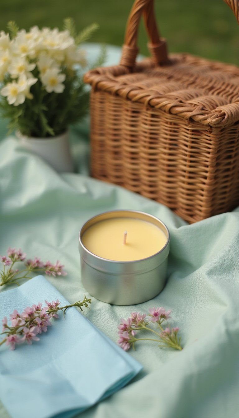 Meadow Wildflowers Rustic Candle For Picnic Blankets