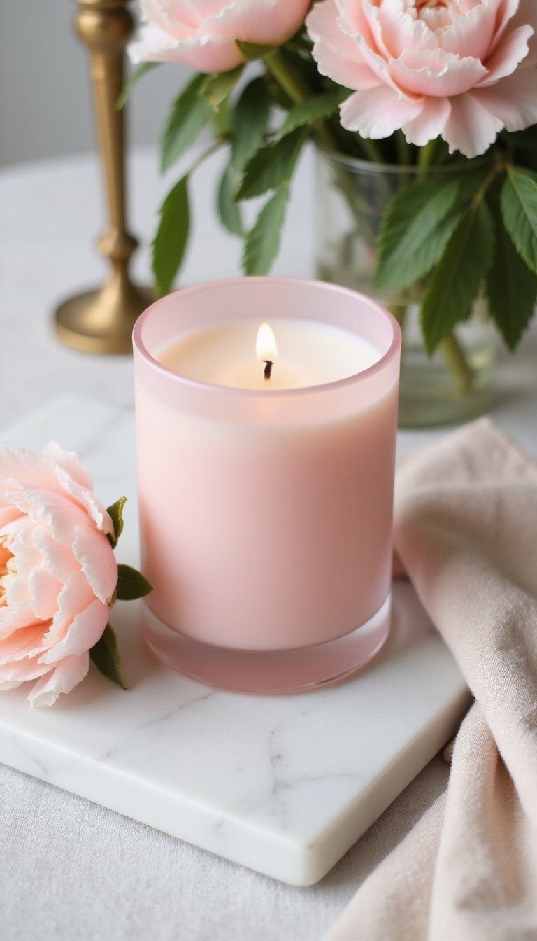 Peony And Blush Floral Candle For Romance