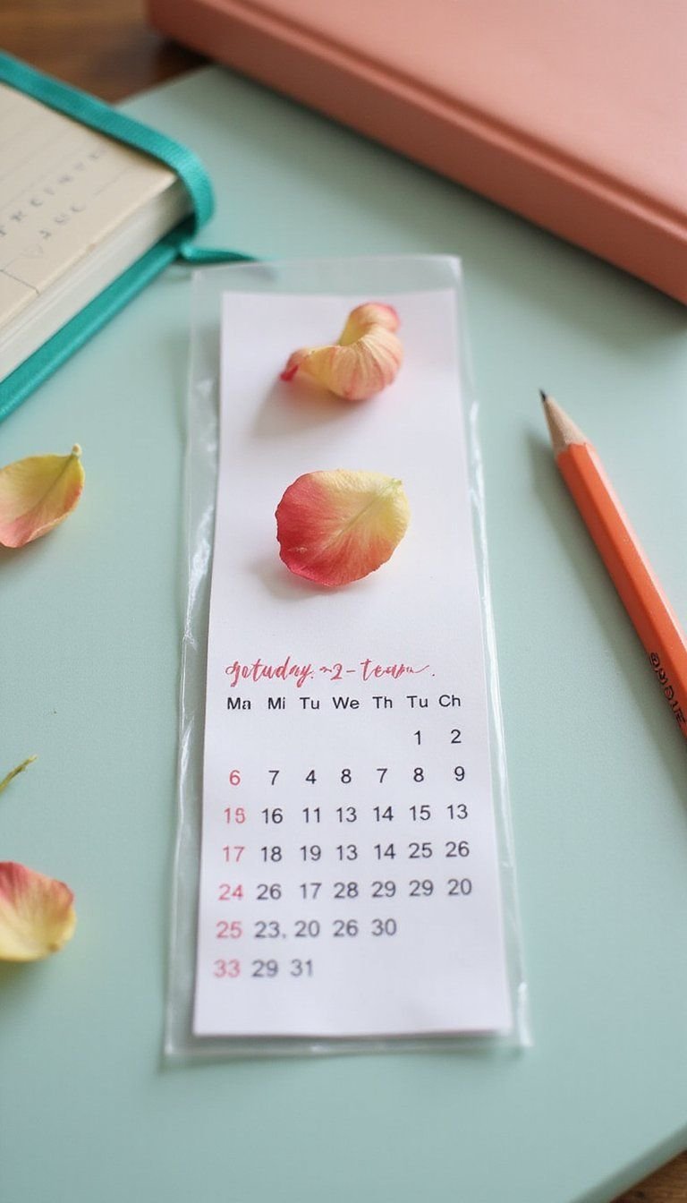 Pressed Petal Bookmark Calendar For Busy Students
