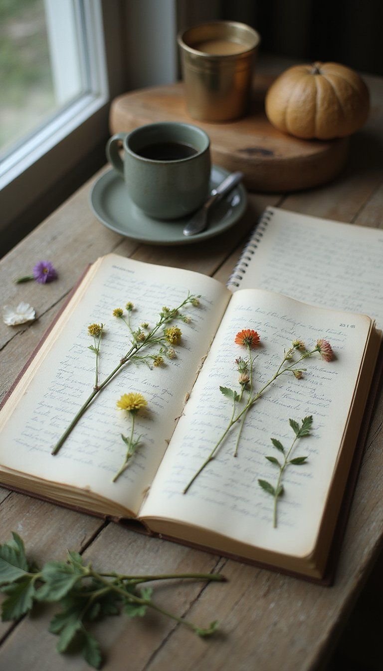 Vintage Botanical Journal With Pressed Flower Pages