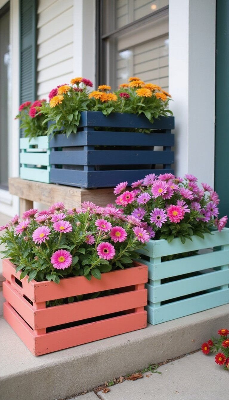 Bright Annuals In Vibrant Color Block Containers