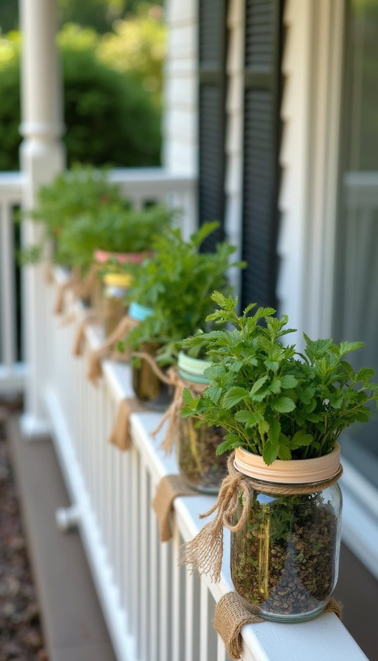 Mason Jar Railing Herb Planters For Morning Sips