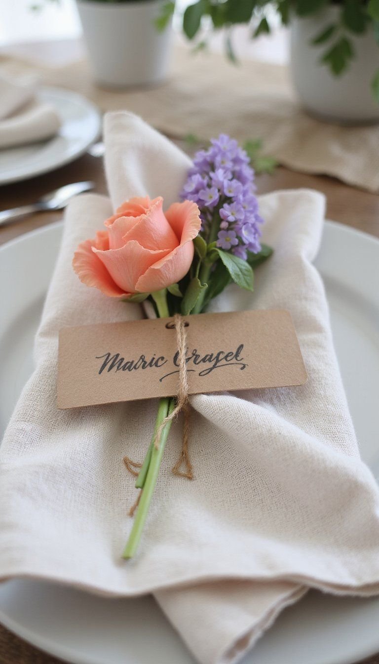 Folded Napkins With Fresh Flower Tucks