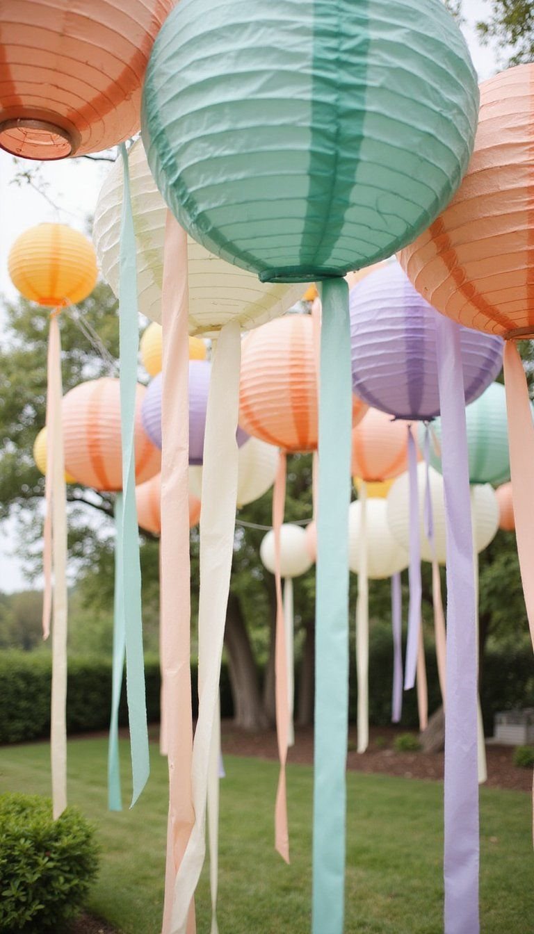 Hanging Paper Lanterns With Ribbon Trails