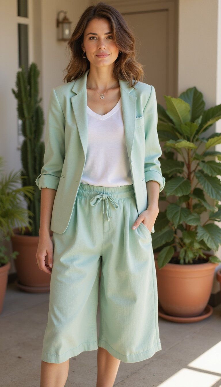 Pastel Linen Suit With Crisp White Tee