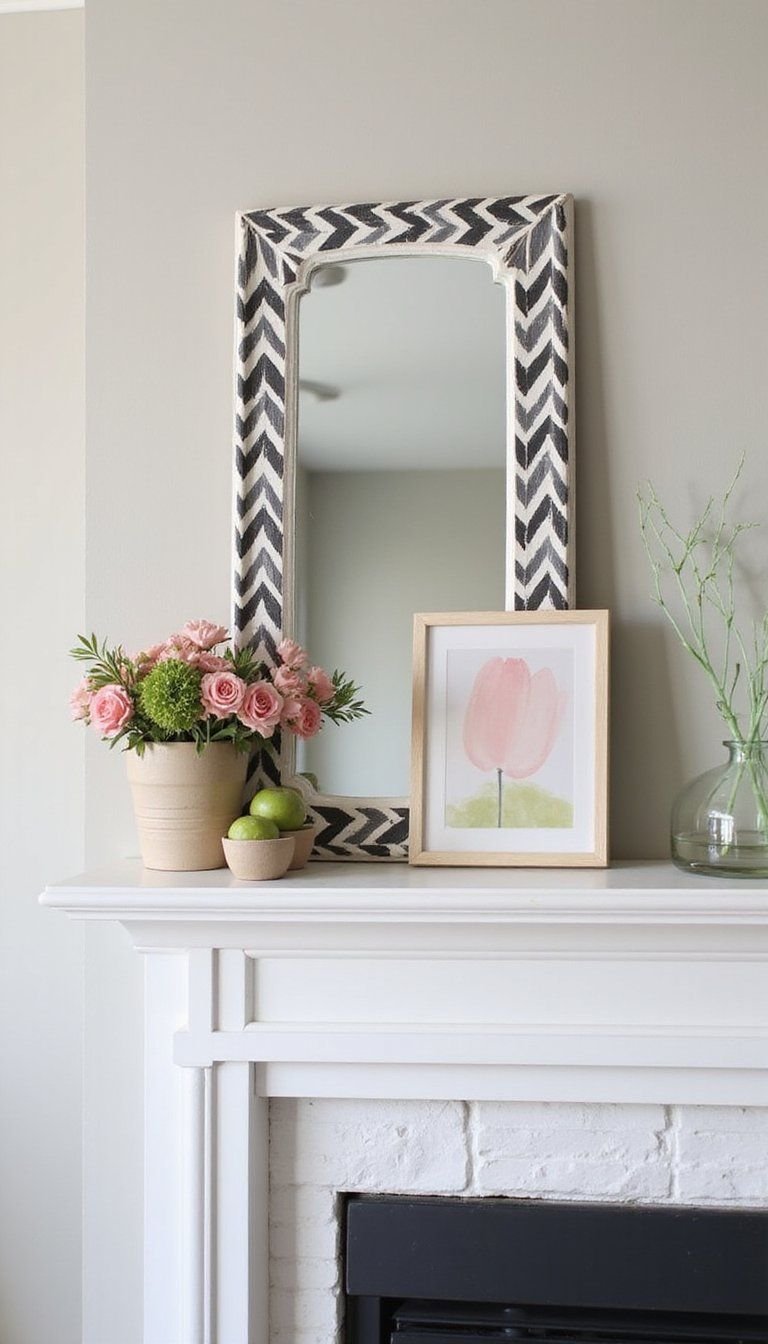 Chevron Mirror Backdrop With Floral Picks