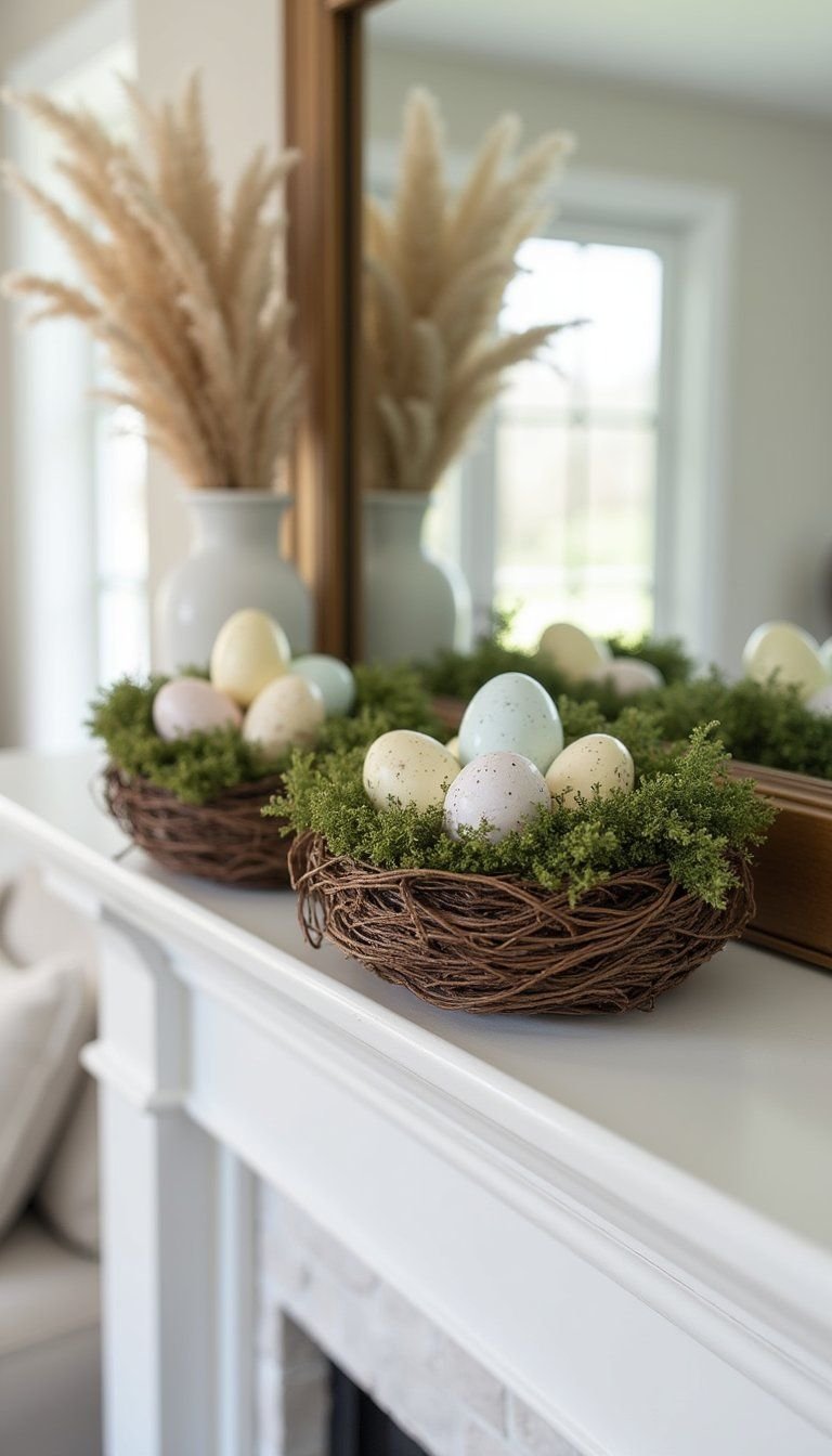 Easter Nest Display With Speckled Eggs