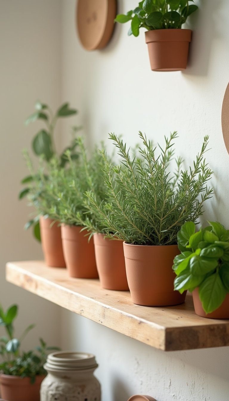 Handmade Clay Pots With Herb Sprigs