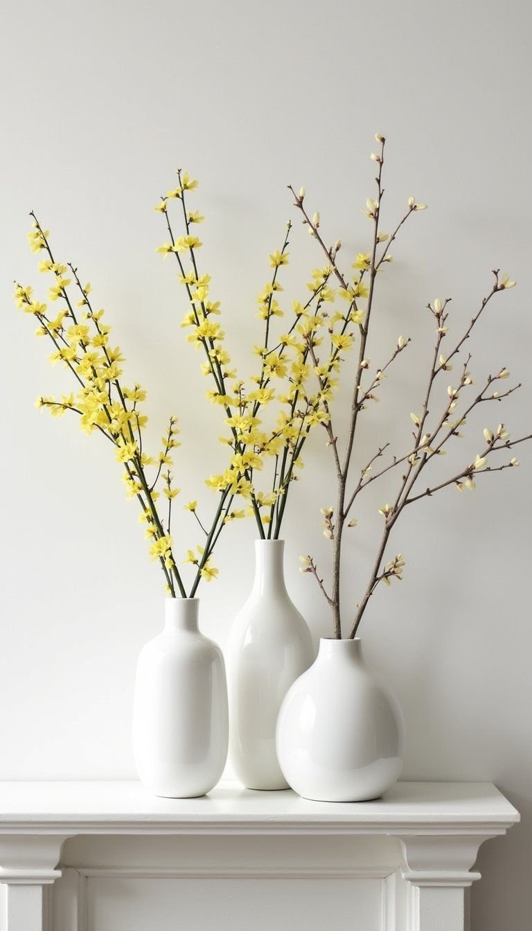 Minimalist White Ceramic Vases And Buds