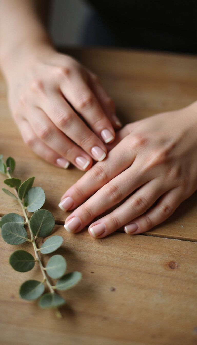 Minimal Green Stem Nails On Neutral Base